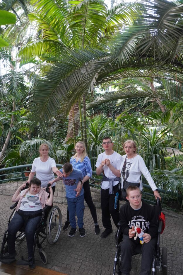 uczestnicy wycieczki pośród roślinności palmiarni